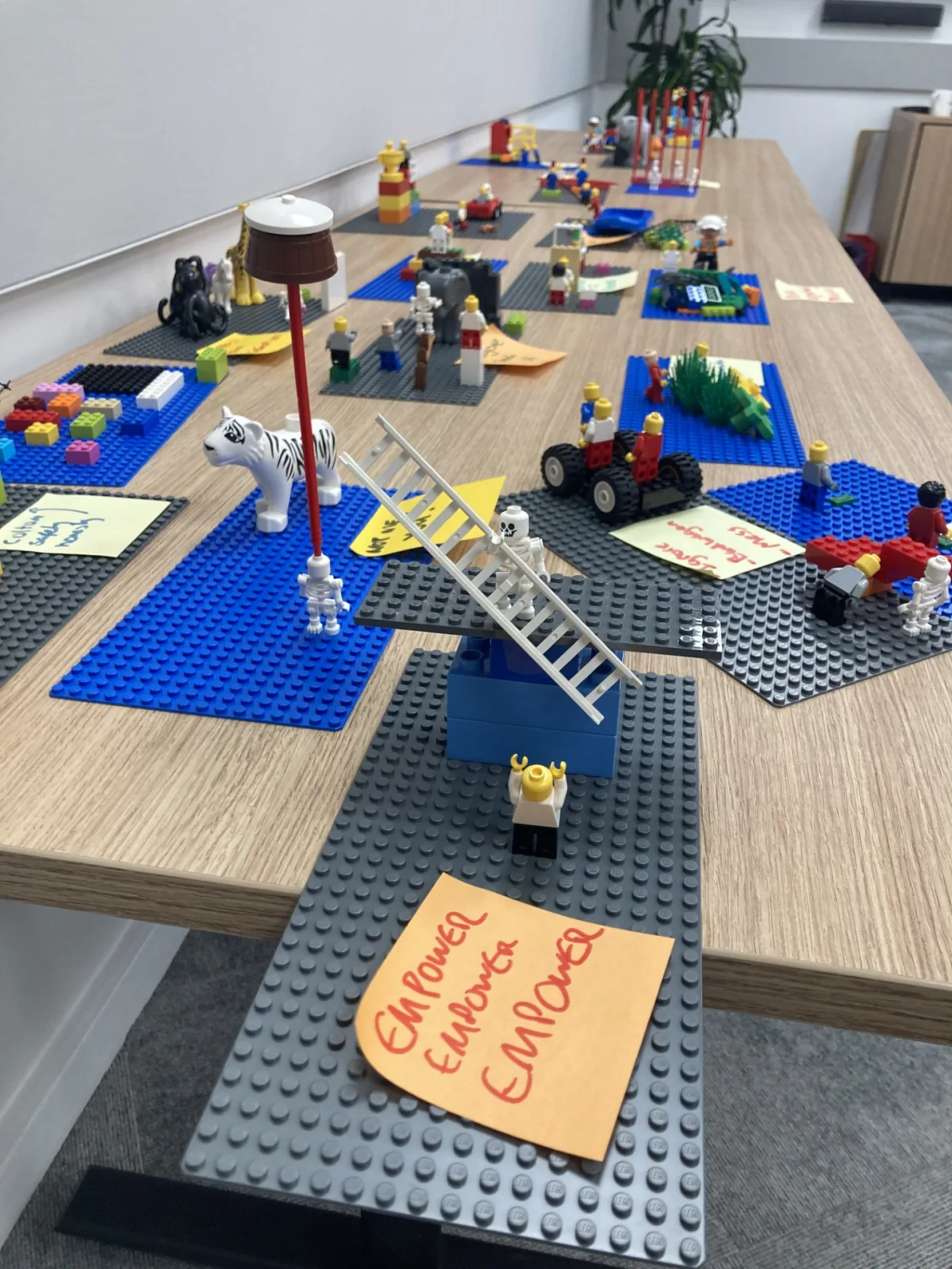 A table of LEGO® Serious Play® models created during the Finlays workshop